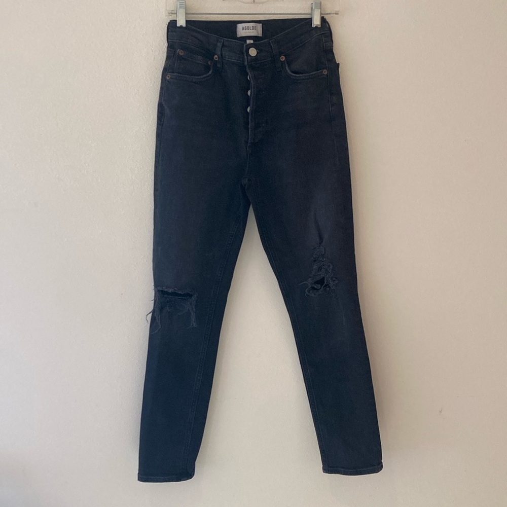 AGOLDE NICO Stretch distressed, black slim jeans size 26, $248 MSRP